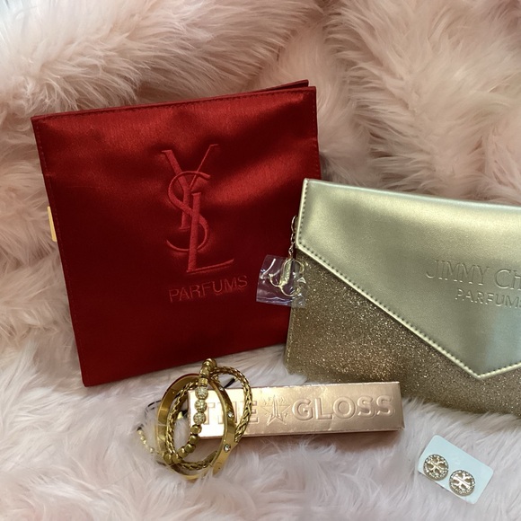 YSL & Jimmy Choo pouches and Jeffrey Star lip gloss 3 piece bracelets & earrings - Picture 11 of 11